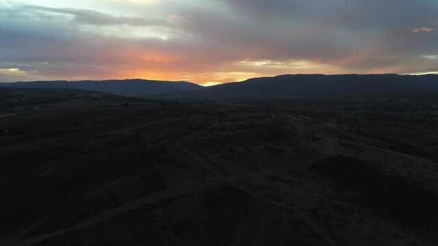 Beautiful landcape at sunset in mountains of Zamora,Spain. Aerial Drone Footage