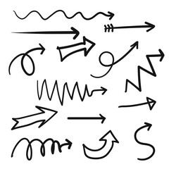 Hand drawn simple sketches of arrow. Vector illustration freehand of arrow isolated on white background.