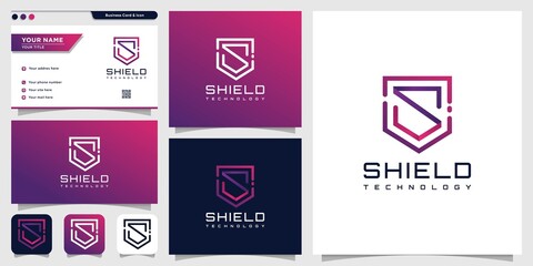 Shield logo for technology and business card design template, logo template, technology, shield, security, Premium Vector