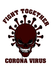 Fight Together Corona Virus Skull  Vector