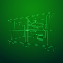Building under construction. Build house construct in process. Wireframe low poly mesh vector illustration