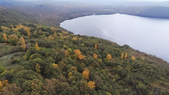 Aerial view of Sanabria Lake. Zamora,Spain. Drone Footage