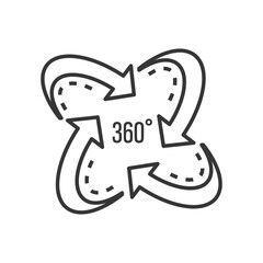 icon of camera 360 degrees, virtual tour line detailed