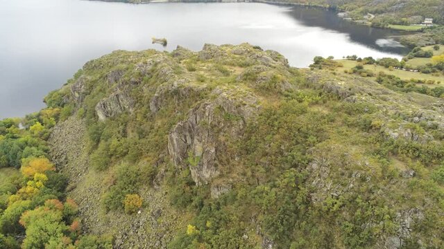 Aerial view of Sanabria Lake. Zamora,Spain. Drone Footage
