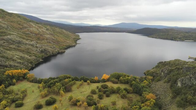 Aerial view of Sanabria Lake. Zamora,Spain. Drone Footage