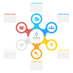 Business infographics with arrow. Template with 6 steps, options or elements. Can be used for diagram or web design. Vector illustration.