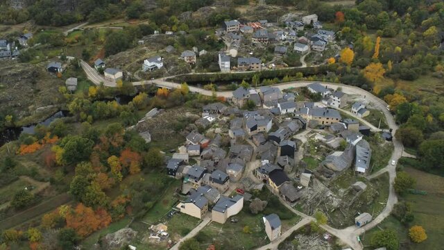 Ribadelago, village in Sanabria Lake. Zamora,Spain. Aerial Drone Footage