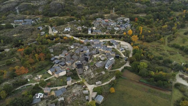 Ribadelago, village in Sanabria Lake. Zamora,Spain. Aerial Drone Footage