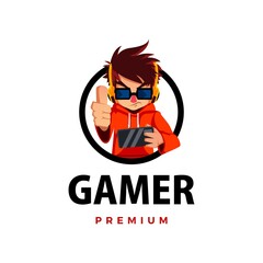 gamer thump up mascot character logo vector icon illustration © gaga vastard