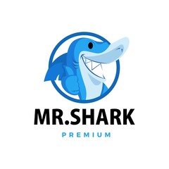 shark thumb up mascot character logo vector icon illustration
