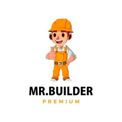 construction builder thumb up mascot character logo vector icon illustration