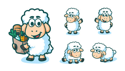Vector Illustration funny Sheep Mascot Character hand drawn cartoon coloring style