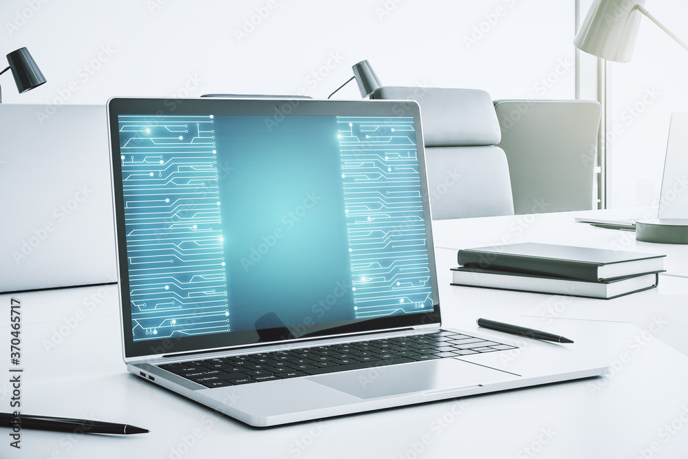 Poster creative concept of microscheme illustration on modern laptop screen. big data and database concept.