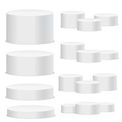 Set of White podiums for product, promotion sale, banner, presentation, cosmetic. Vector