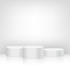 Blank template of white round podium, scene, stage showcase. Vector