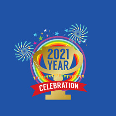 2021 Year Celebration Logo on Blue Blackground Vector Illustration
