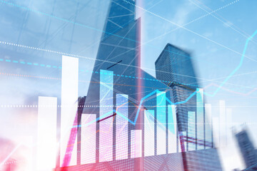 3D Graph and Lines. Hong Kong Blurred Background. For your business project.
