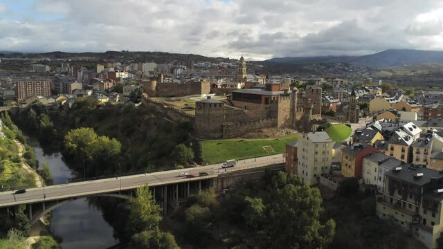 Ponferrada. Historical city of Leon,Spain. Aerial Drone Footage. Camino de Santiago