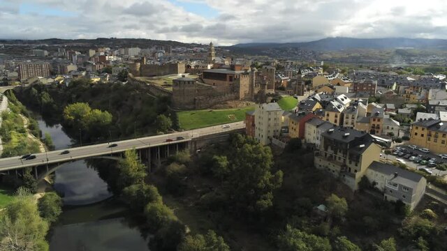 Ponferrada. Historical city of Leon,Spain. Aerial Drone Footage. Camino de Santiago