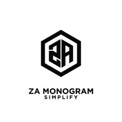 za, 2a initial monogram hexagon letter black logo design with white background