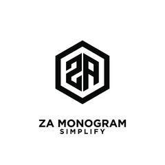 za, 2a initial monogram hexagon letter black logo design with white background