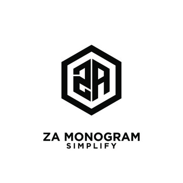 za, 2a initial monogram hexagon letter black logo design with white background