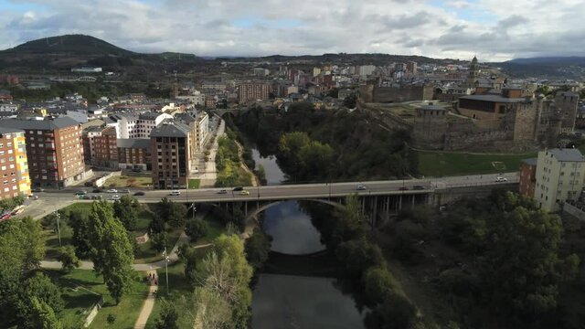 Ponferrada. Historical city of Leon,Spain. Aerial Drone Footage. Camino de Santiago