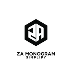 za, 2a initial monogram hexagon letter black logo design with white background
