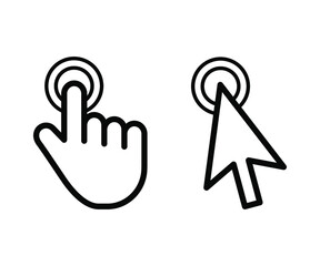 mouse click cursor icon in black solid color and line work-vector illustration for info graphic, websites-arrow and finger illustration