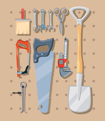 bundle of construction tools in white background