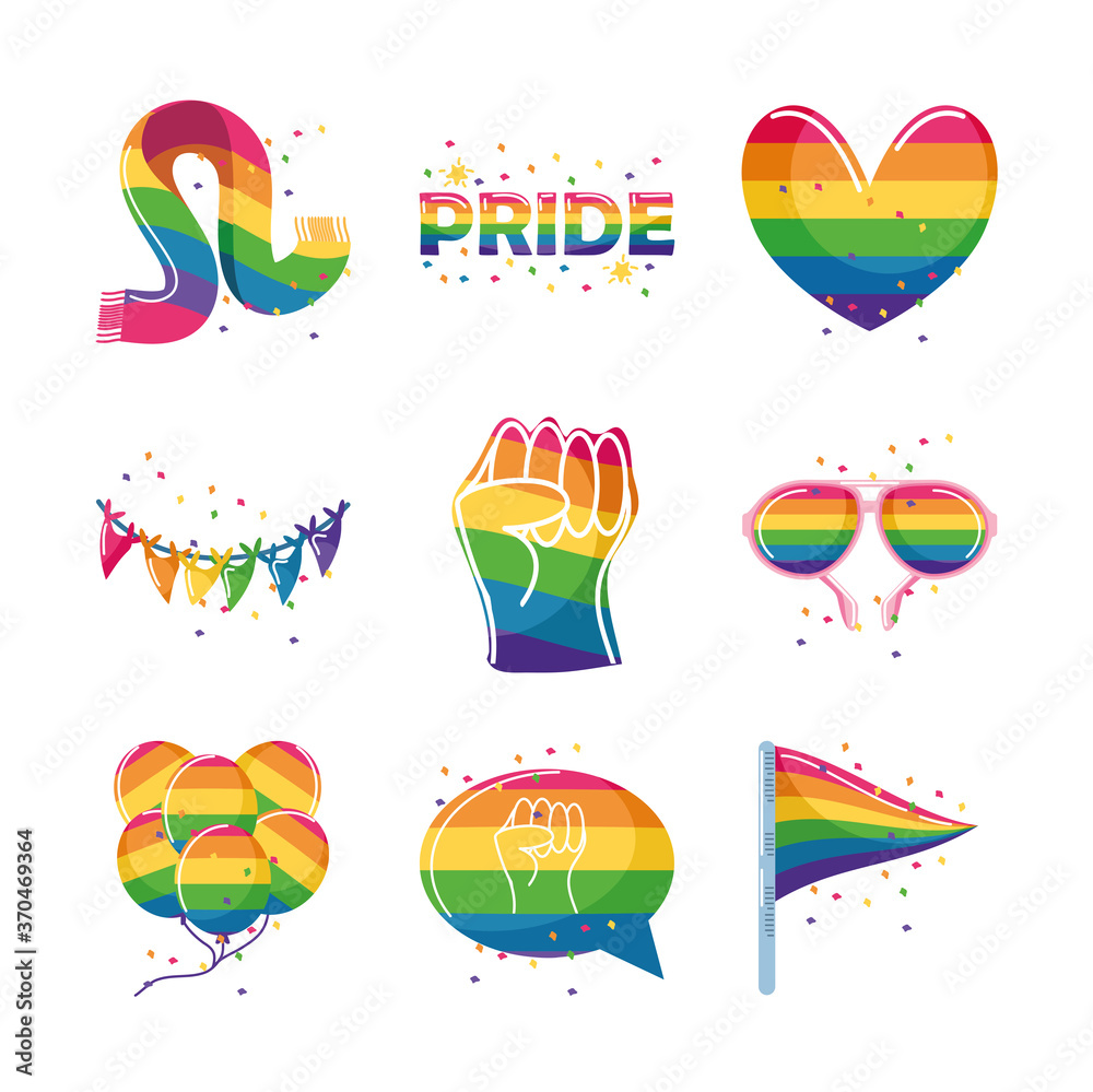 Wall mural set of icons with lgbtq community symbols