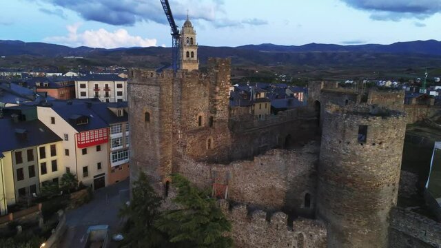 Castle in Ponferrada. Historical city of Leon,Spain. Aerial Drone Footage. Camino de Santiago