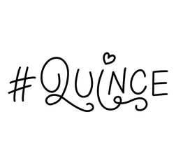 Hashtag Quince - fifteen in Spanish, black vector illustration isolated on white background. Lettering for Quinceanera party. Teenager girl birthday celebration calligraphy.