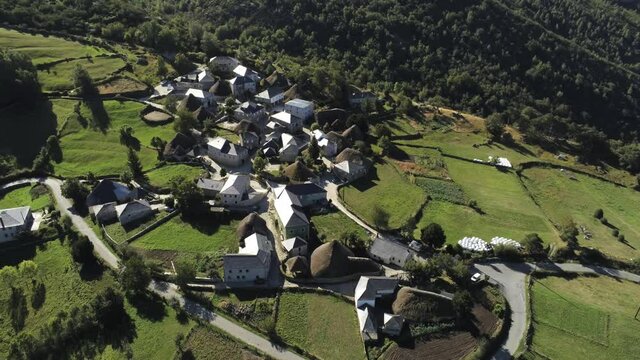 Piornedo, beautiful village of Lugo. Galicia,Spain. Aerial Drone Footage