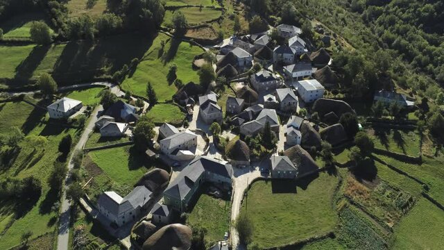 Piornedo, beautiful village of Lugo. Galicia,Spain. Aerial Drone Footage