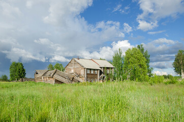 Russian village houses. Peasant huts
