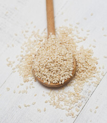 Sesame in wooden spoon