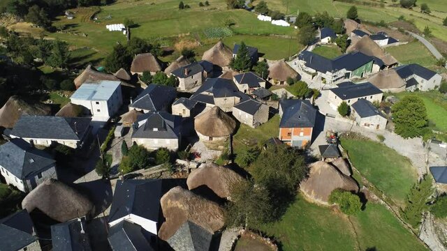 Piornedo, beautiful village of Lugo. Galicia,Spain. Aerial Drone Footage