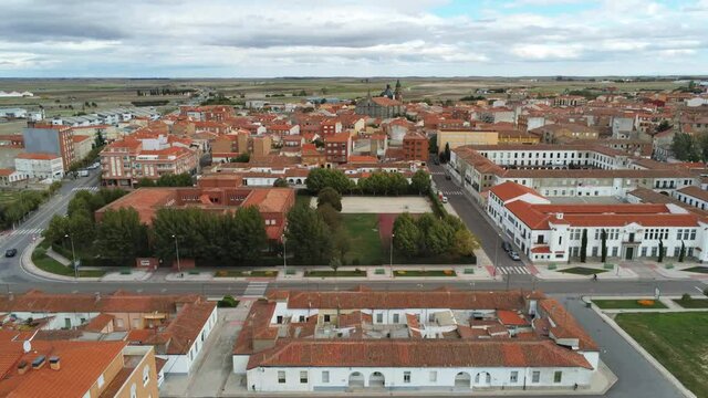 Pe&ntilde;aranda de Bracamonte, village of Salamanca,Spain. Aerial Drone Footage