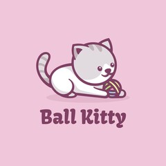 Vector Logo Illustration Ball Kitty Simple Mascot Style.