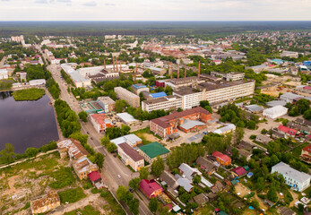 Fototapeta na wymiar Panoramic aerial view of city of Gus-Khrustalny, Vladimir region, Russia.