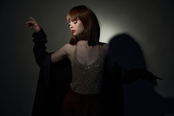 charming lady t-shirt with sequins dark isolated background