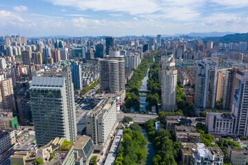 aerial view of hangzhou city skyline in a sunny day