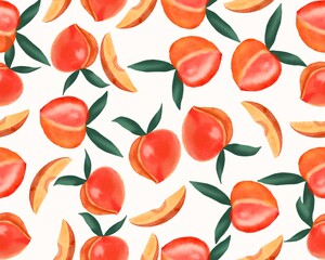 Watercolor peaches seamless pattern illustration Hand drawn sketch on white background isolated
