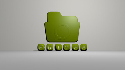 folder 3D icon on the wall and text of cubic alphabets on the floor. 3D illustration. business and background