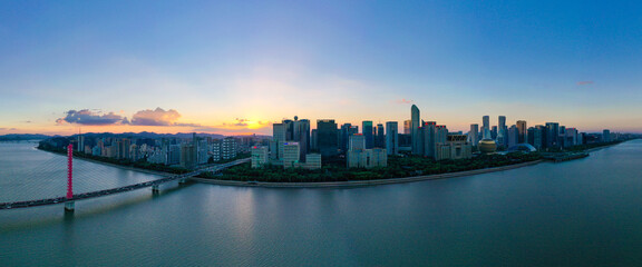 aerial view of hangzhou city skyline at night