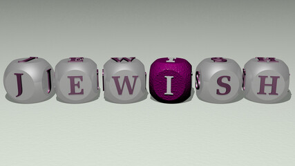 JEWISH text by cubic dice letters. 3D illustration. holiday and background