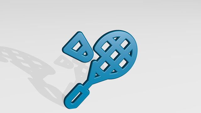 BADMINTON SHUTTLECOCK RACQUET 3D icon casting shadow. 3D illustration. sport and background