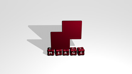 merge 3D icon object on text of cubic letters. 3D illustration. background and concept