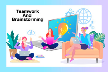 People working together in the company, brainstorming. teamwork concept. online assistant at work. vector illustration.
